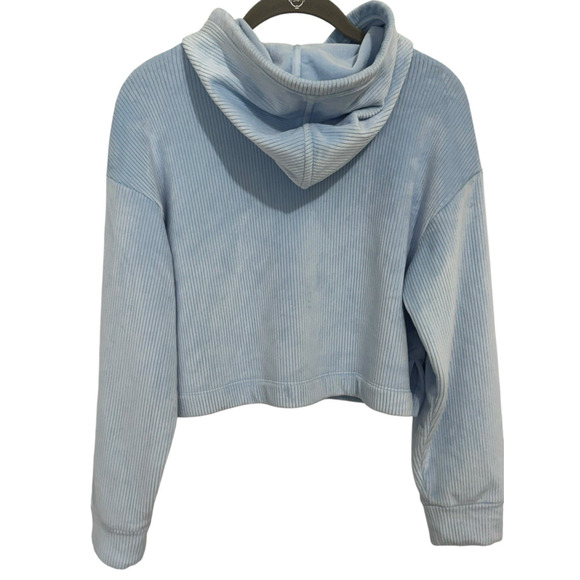 Athleta Girl XL Double Cozy Karma Ribbed Hoodie Cropped Mist Blue Heather Velour - Picture 2 of 7